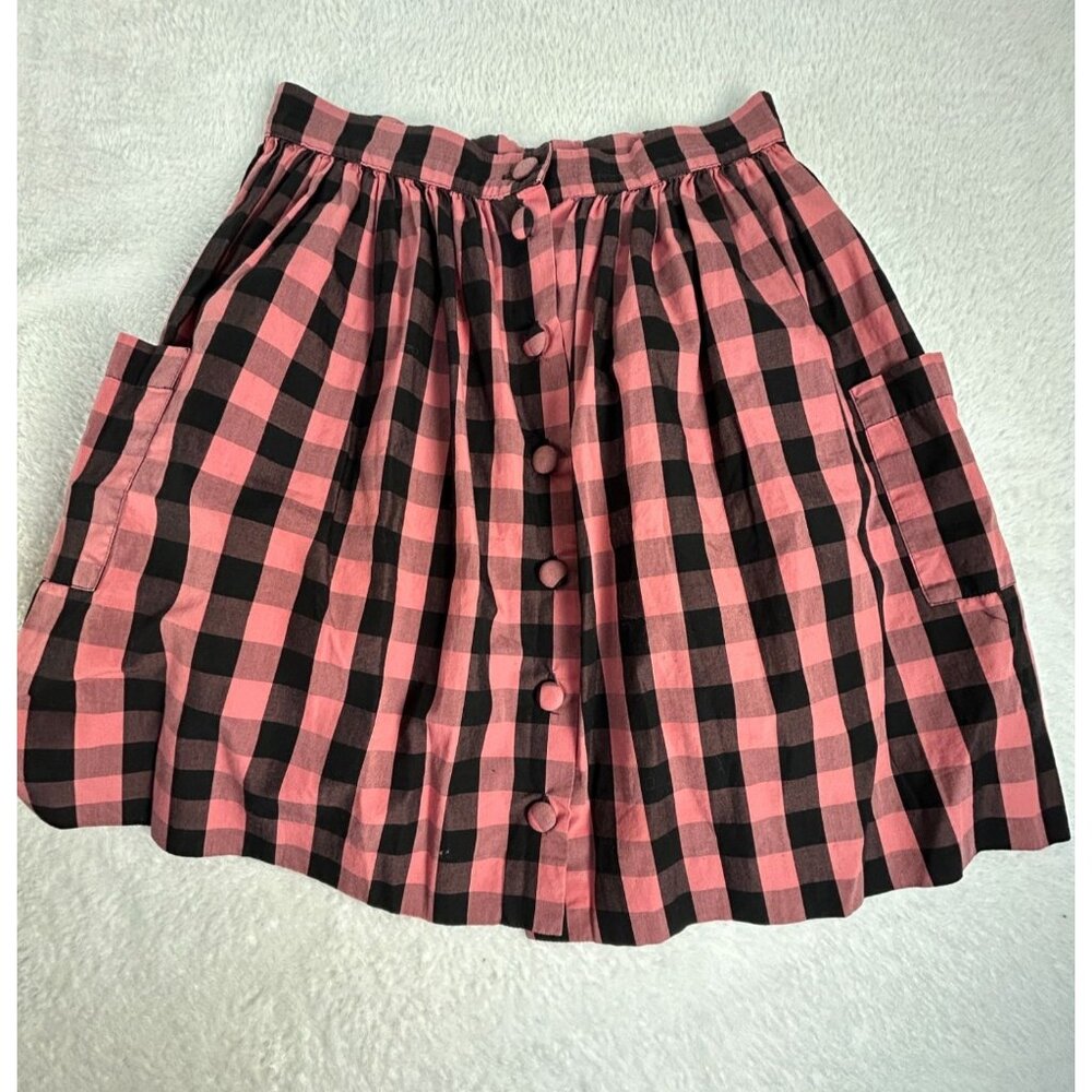 Sonia Rykiel Paris Womens Pink Black Checkered Button-Front Mini Skirt Size 10A
